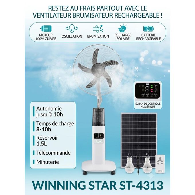 Ventilateur Brumisateur Solaire Rechargeable 18" – Winning Star ST-4313 – Image 5